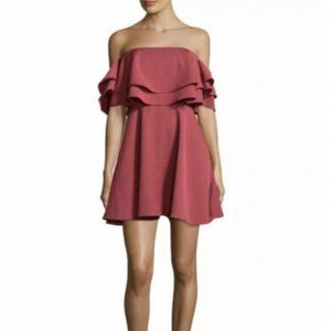 Anthropologie Keepsake antique pink Double Ruffle Off-The-Shoulder mini Dress M